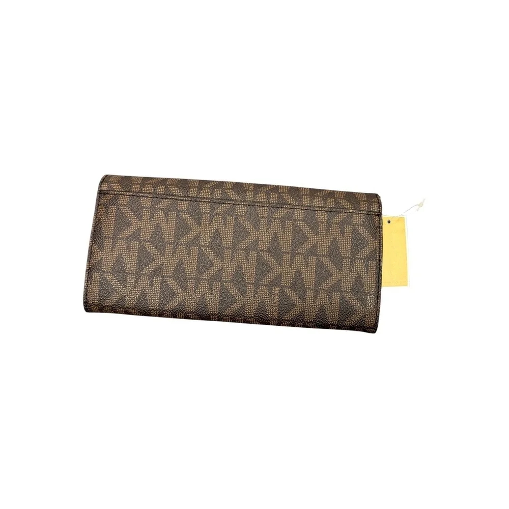 Michael Kors Jet Set Travel Carryall Wallet Brown Acorn Logo 35H6GYAE7B NEW